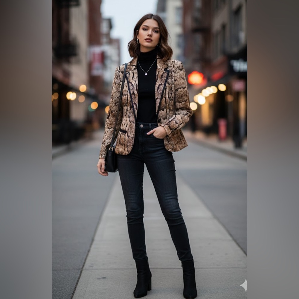 Paper Tee Brown Snake Print Blazer